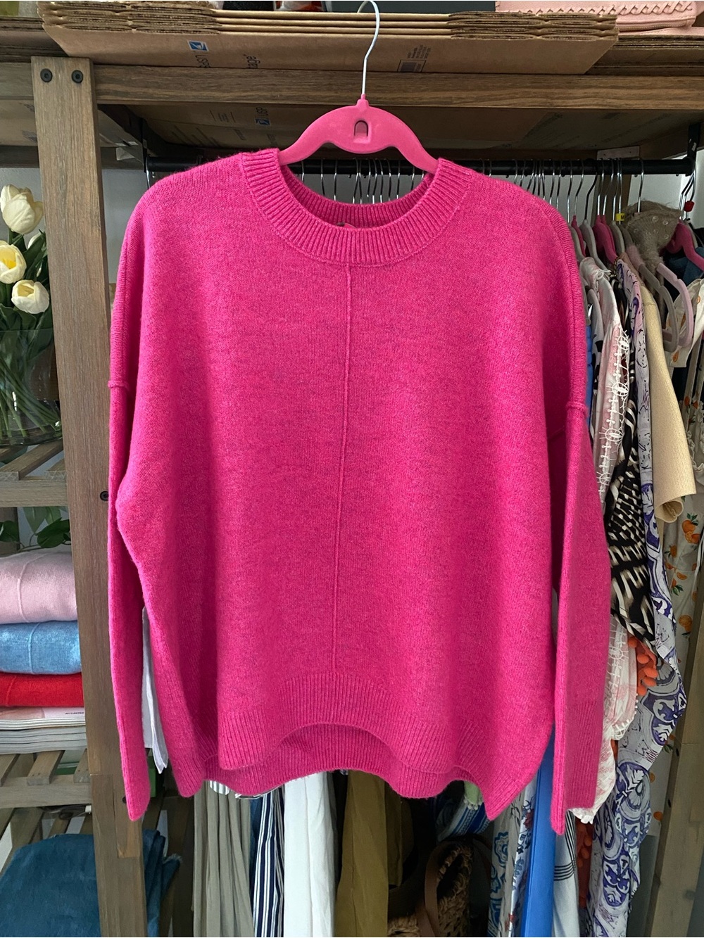 Women's Fuchsia Crewneck Sweater - Classic Soft Knit